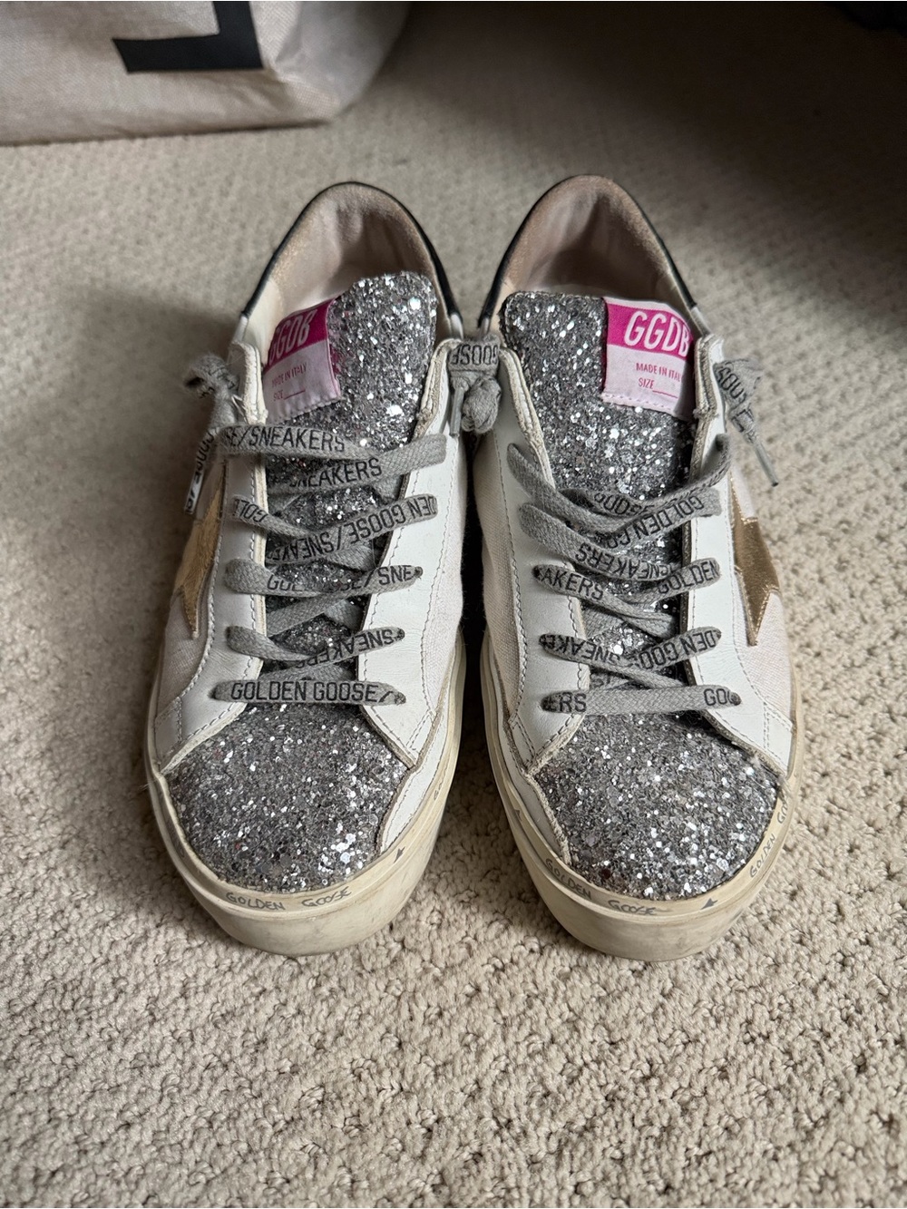 Golden Goose Hi Star Glitter Canvas/Leather Sneakers